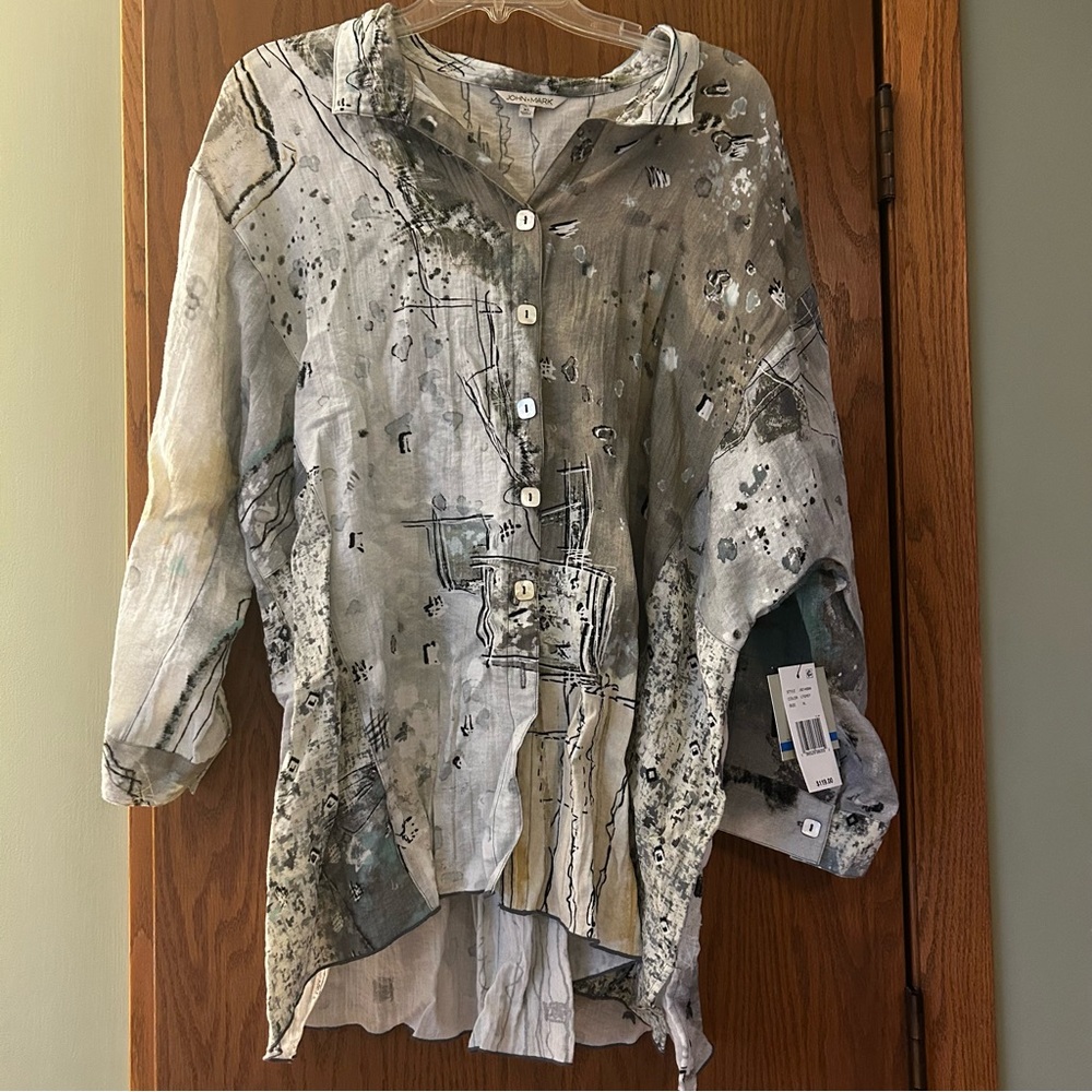 John Mark blouse XL artistic design top lagenlook NWT